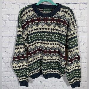 Hill Archer Mens VTG Crew Neck Sweater Fair Isle Sz S Cotton Chunky Fisherman